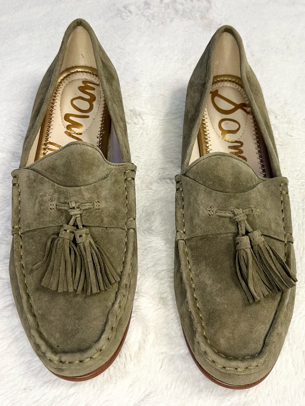 Sam Edelman Therese Olive Suede Leather Tassel Loafers Size 10